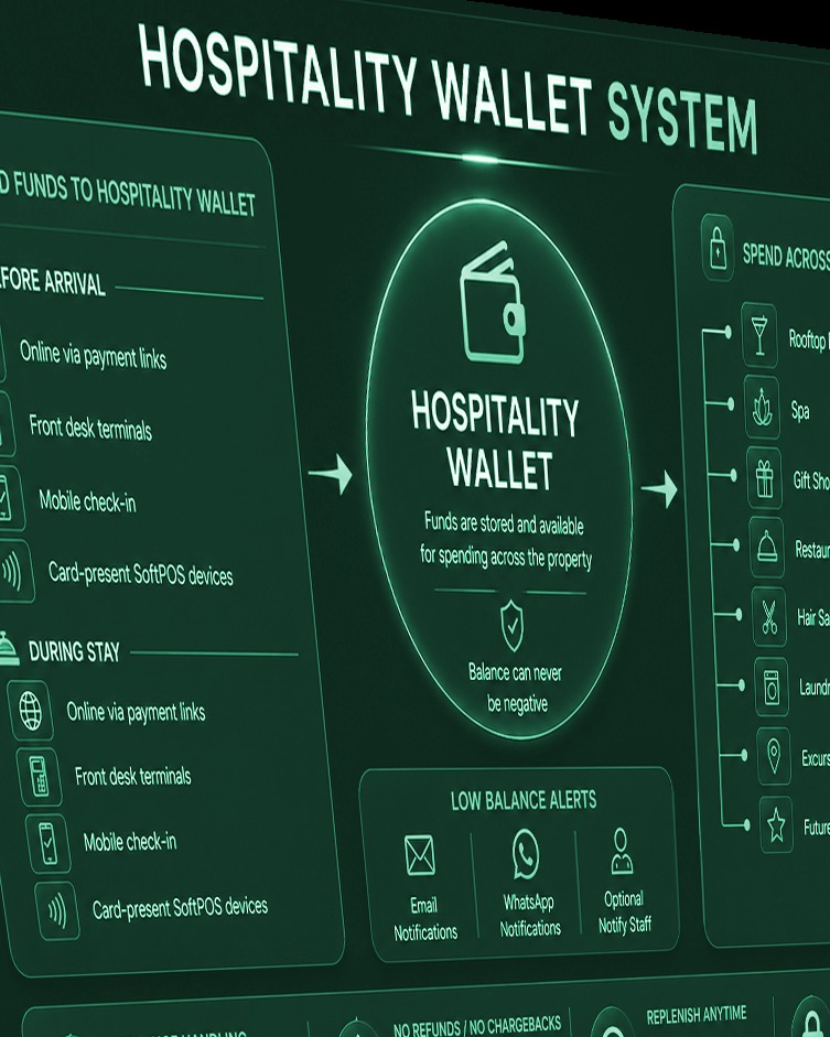 Merchantify hospitality wallet payment system diagram
